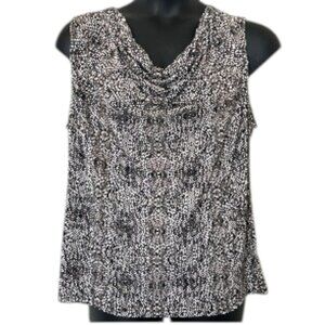 Ellen Tracey Women's Black Tan Sleeveless Drape Neck Top Size XL